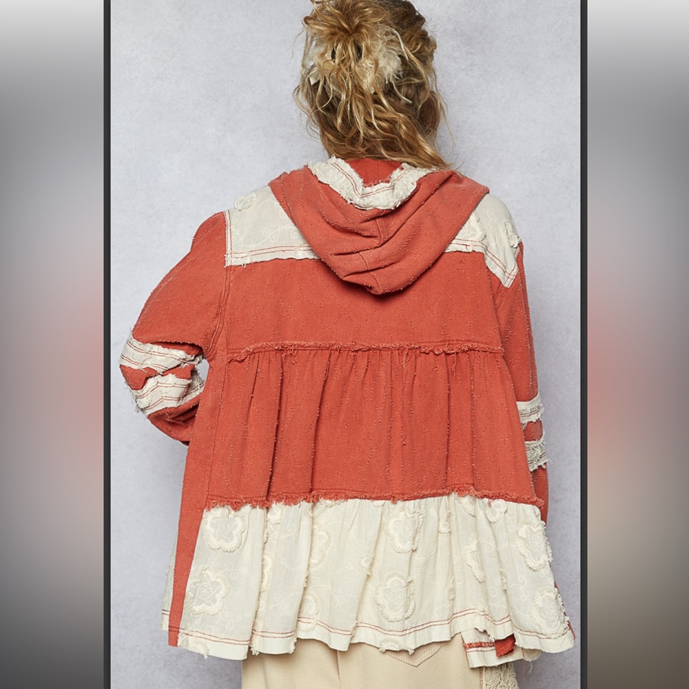 POL Rust & Cream Patchwork Hooded Jacket - image 2